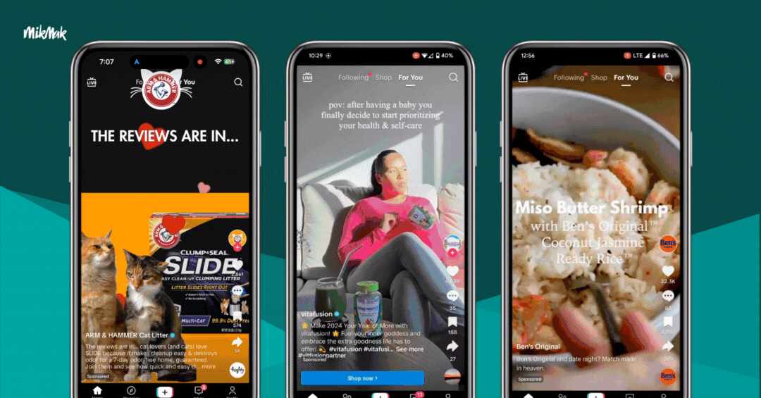 Three MikMak Commerce Experiences on TikTok